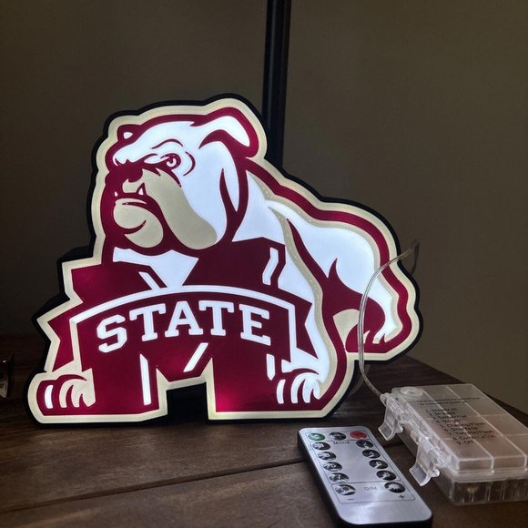 Mississippi State 3D Lightbox With Battery Pack & Remote. 8 Function. Dorm Room - Picture 1 of 6